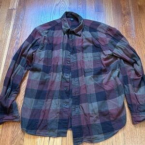 Uniqlo maroon black green plaid shirt
